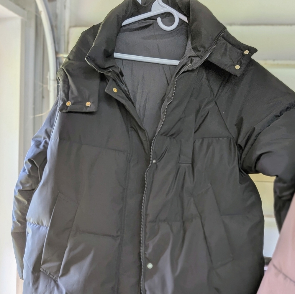 Long Black Hooded Puffer Coat XXL